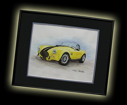 Example of framed and matted car painting